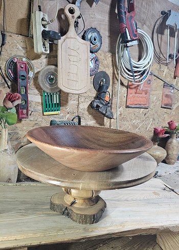 Parlak Kahverengi Ahşap Tabak kase - Görsel 10