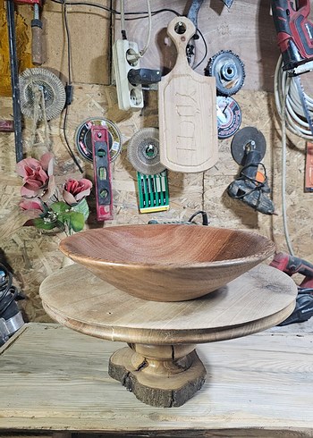 Parlak Kahverengi Ahşap Tabak kase - Görsel 7