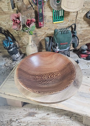 Parlak Kahverengi Ahşap Tabak kase - Görsel 9