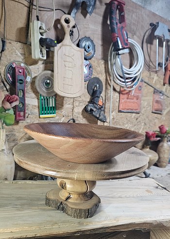 Parlak Kahverengi Ahşap Tabak kase - Görsel 11