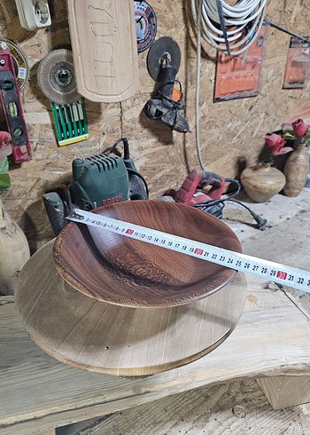 Parlak Kahverengi Ahşap Tabak kase - Görsel 13