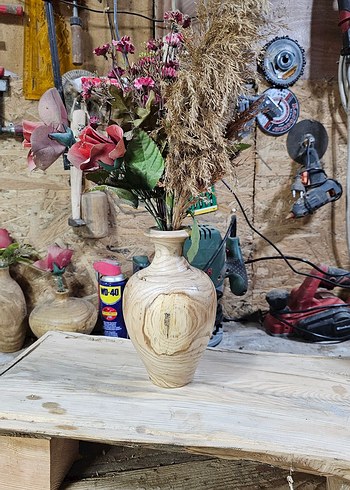 Doğal Ahşap Beyaz Vazo - Görsel 9