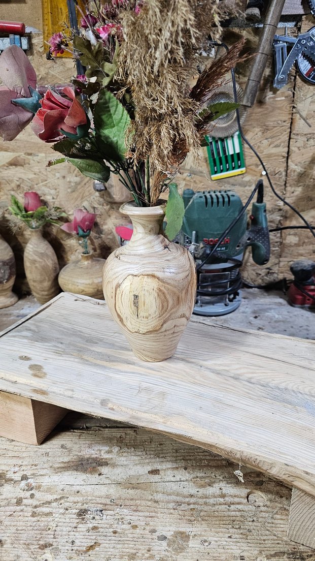 Doğal Ahşap Beyaz Vazo - Görsel 2