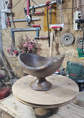 ahşap ceviz dekoratif ayaklı sunumluk kase - Görsel 7