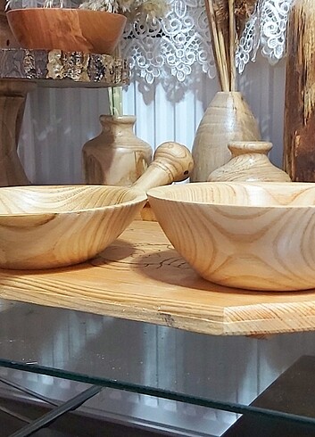 Diğer Ahşap kase tabak ikili set