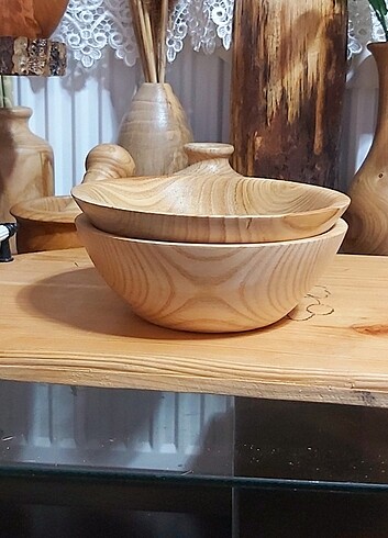 Beden Ahşap kase tabak ikili set