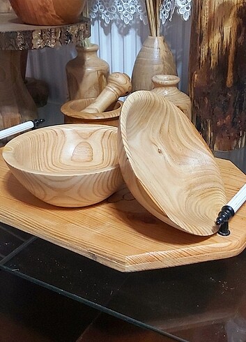 Ahşap kase tabak ikili set