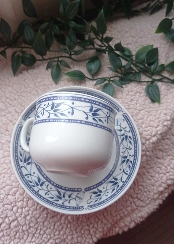 Pastel Mavi Desenli Porselen Fincan ve Tabağı - Görsel 2