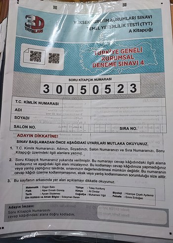 3d türkiye geneli tyt denemesi