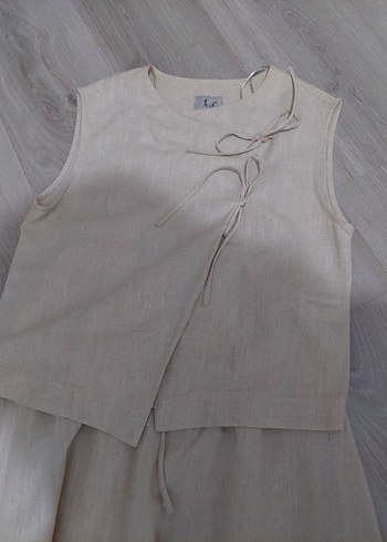 Bej Keten Uzun Bohem Elbise - Görsel 3