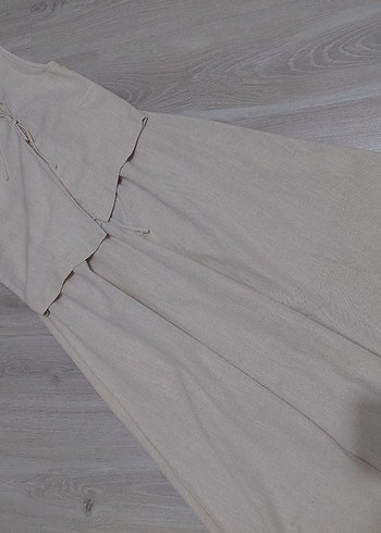 Bej Keten Uzun Bohem Elbise - Görsel 2