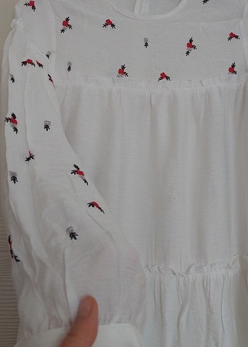 Nakışlı Beyaz Uzun Kollu Hamile Bluzu - Görsel 2