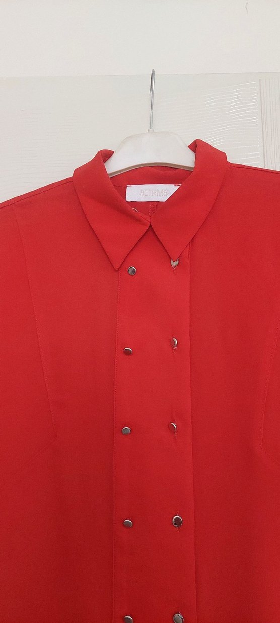 Düğmeli Kırmızı Uzun Kadın Tunik - Görsel 2