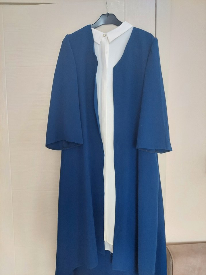 Düğmeli Mavi Midi Ceket - Görsel 2