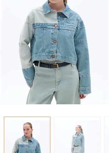 Düğmeli Kadın Denim Ceket, Mavi - Görsel 3