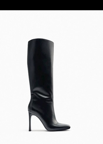 Kadın Siyah Deri Dizüstü Topuklu Çizme - Görsel 2
