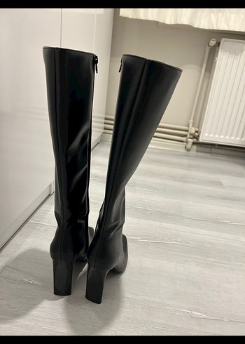 Kadın Siyah Deri Dizüstü Topuklu Çizme - Görsel 3