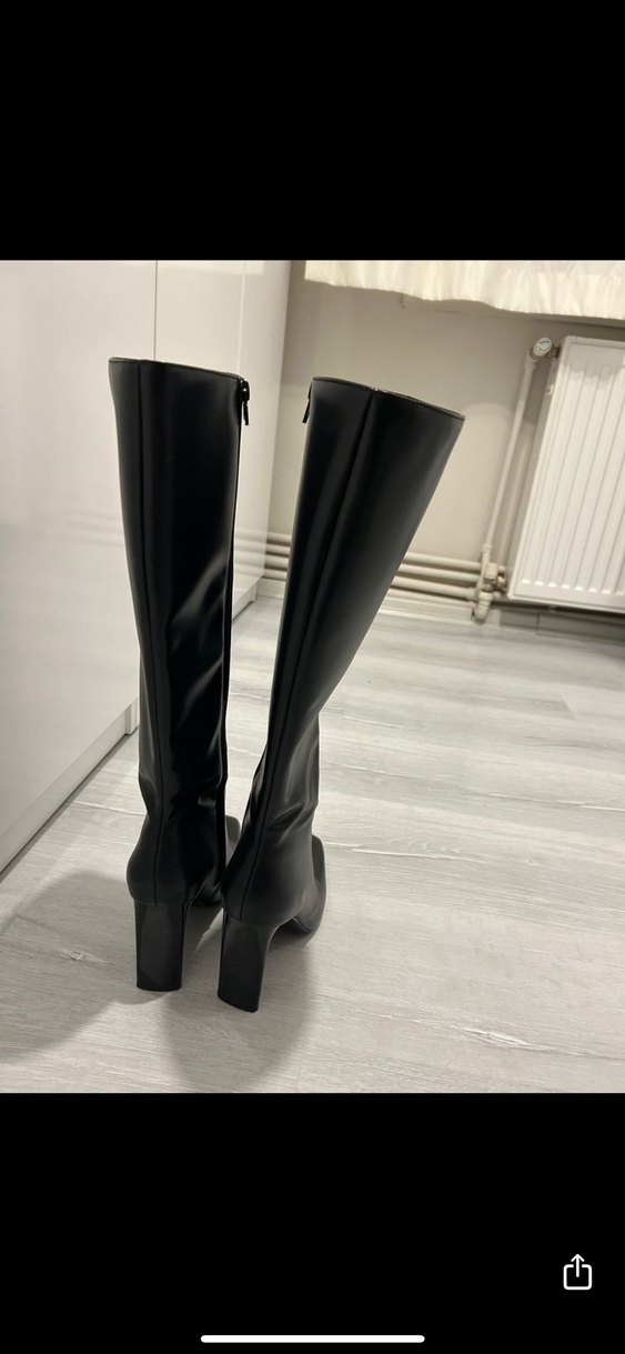 Kadın Siyah Deri Dizüstü Topuklu Çizme - Görsel 3