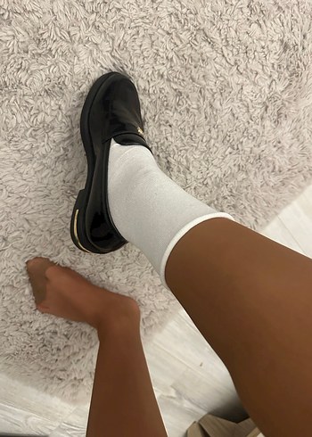 Düğmeli Siyah Parlak Kadın Loafer - Görsel 5