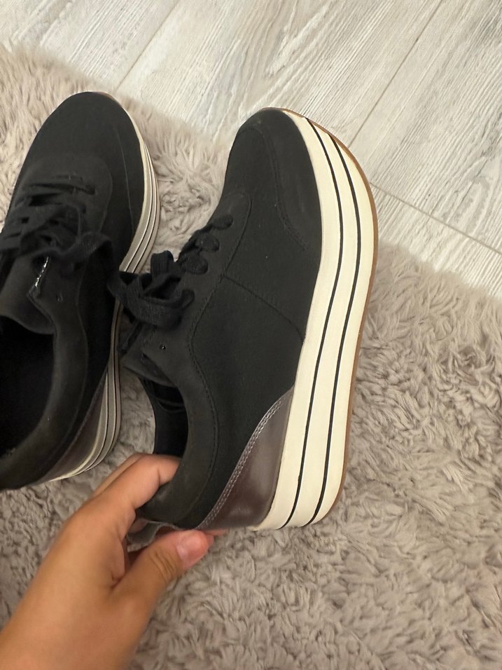 Siyah Gri Platform Topuklu Bağcıklı Sneakers - Görsel 3