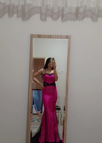 Parlak Pembe Uzun Abiye Elbise