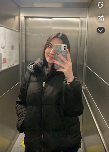 l Beden Siyah Kadın Şişme Kışlık Mont
