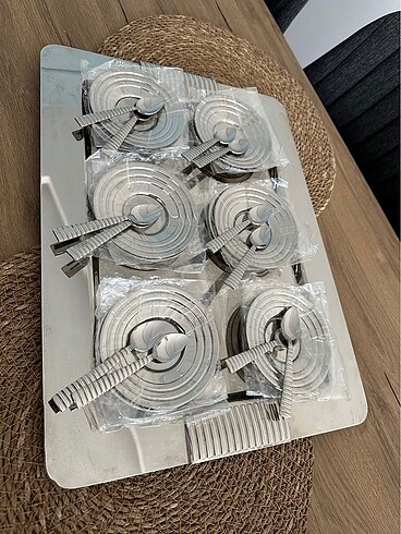Beden gri Renk Jumbo Tepsi Çay Tabağı ve Kaşığı Seti 12 parça
