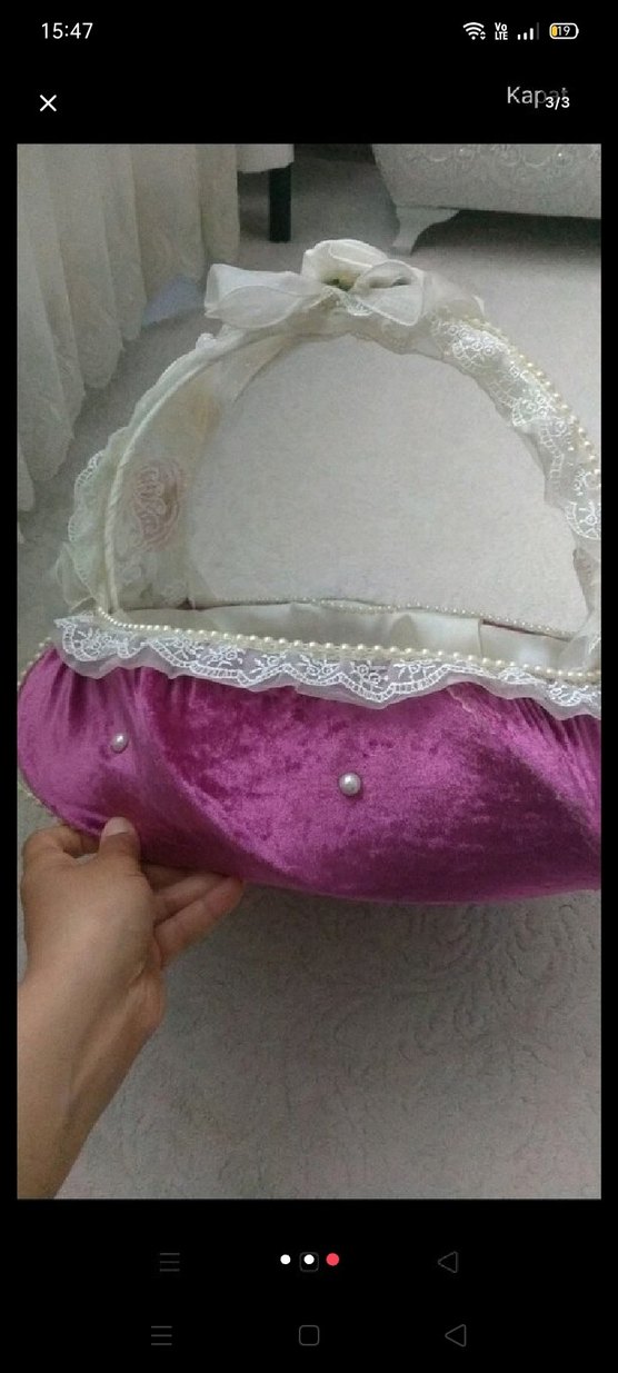 pembe Dantel Süslemeli Sepet - Görsel 3