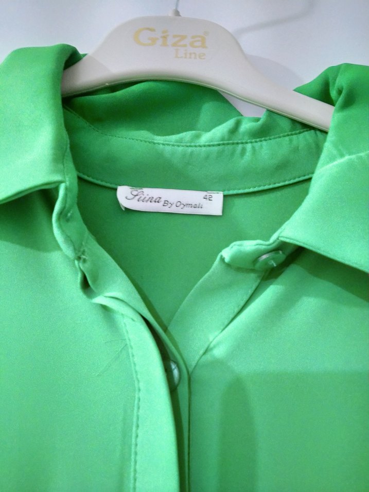 Yeşil Uzun Kollu Salaş Keten Elbise - Görsel 5