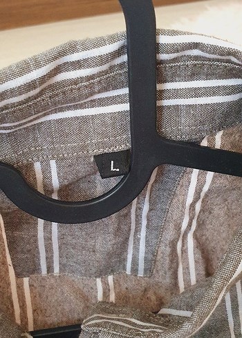 Erkek Keten Çizgili Gömlek - Görsel 2