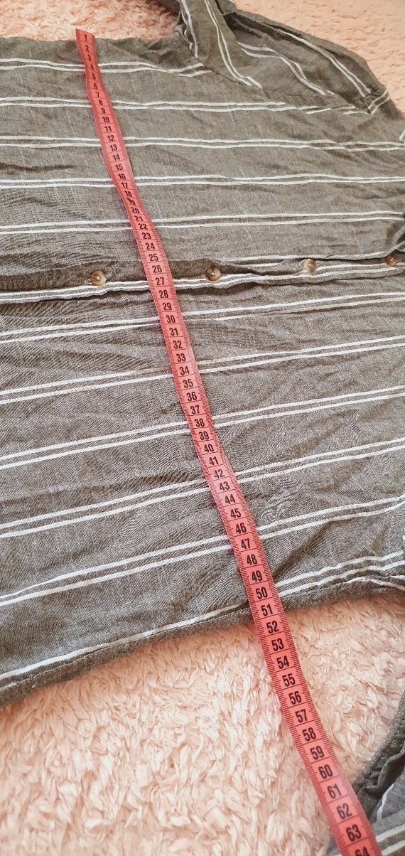 Erkek Keten Çizgili Gömlek - Görsel 3