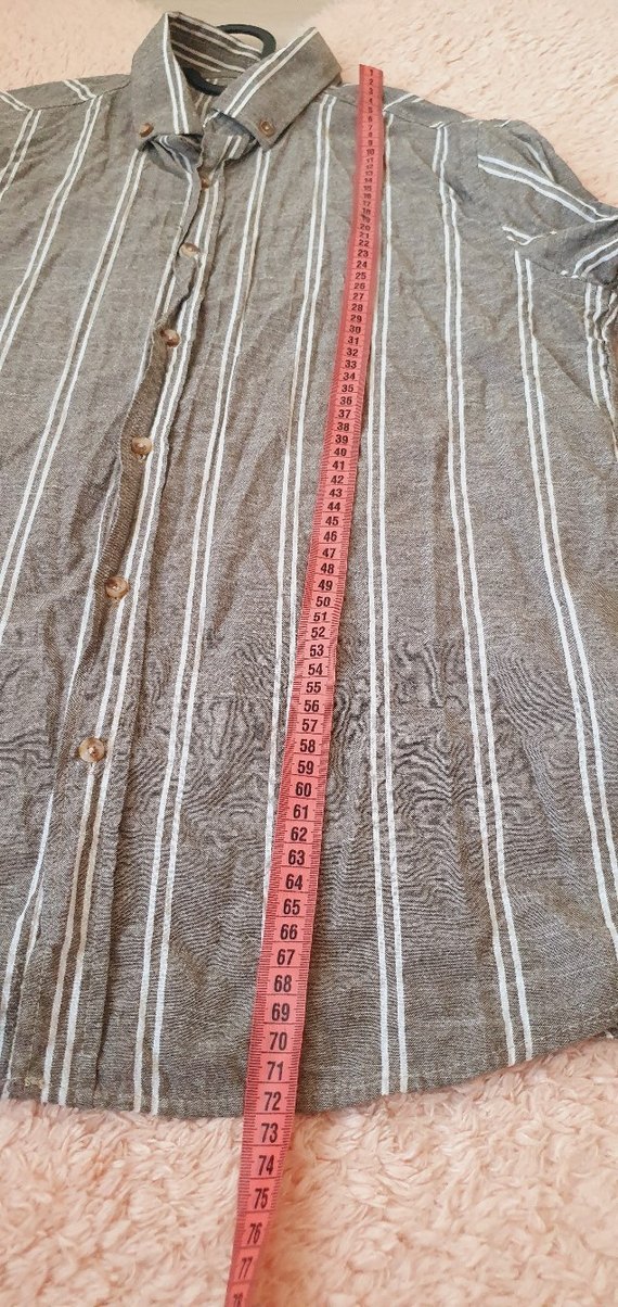 Erkek Keten Çizgili Gömlek - Görsel 4