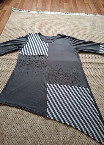 Gri kısa kollu büyük beden Tunik - Görsel 3