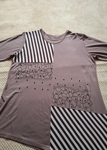 kahve Payetli, kısa Kollu bol kesim tunik - Görsel 2