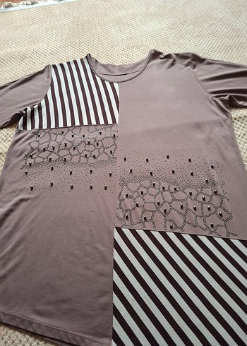 kahve Payetli, kısa Kollu bol kesim tunik - Görsel 4