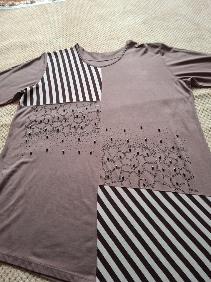 kahve Payetli, kısa Kollu bol kesim tunik - Görsel 4