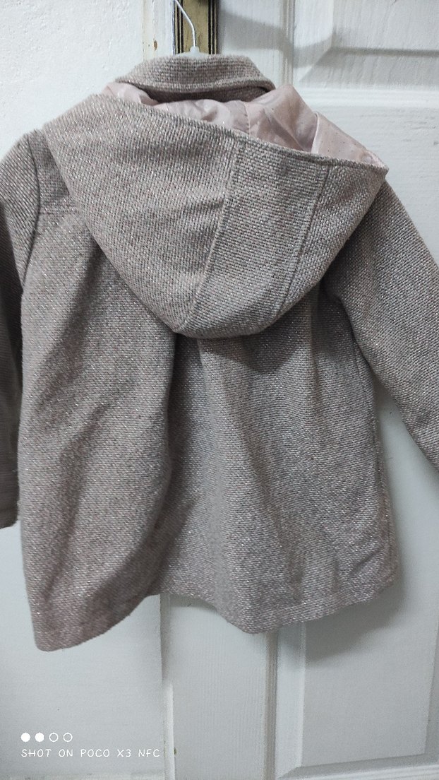 Düğmeli Bej Kız Çocuk Yün Kaban - Görsel 2