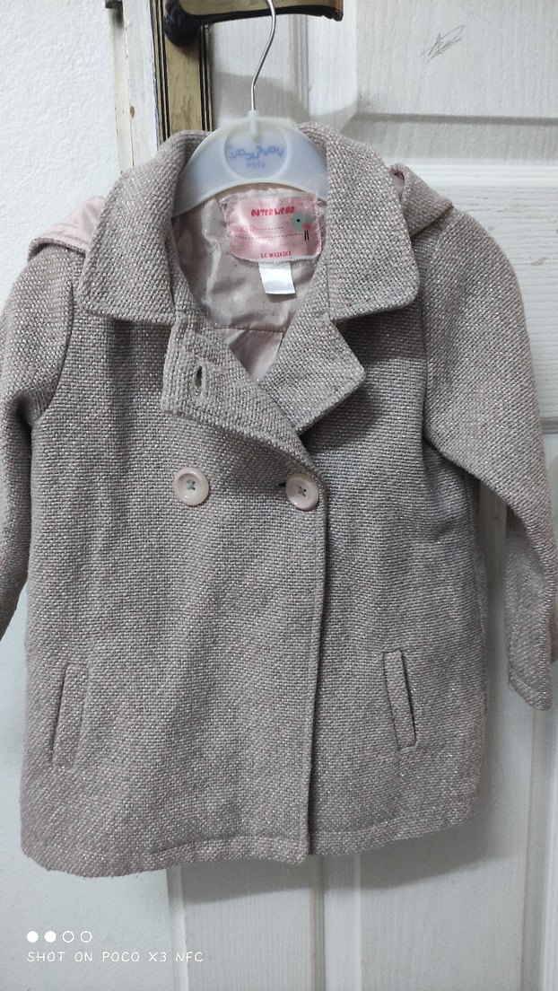 Düğmeli Bej Kız Çocuk Yün Kaban - Görsel 3