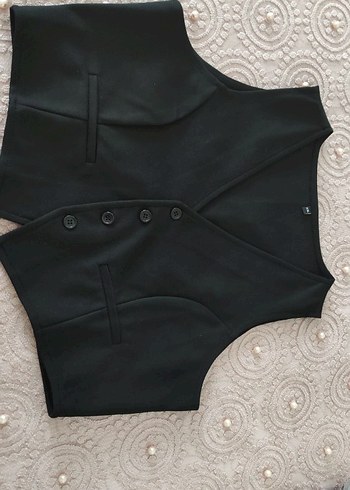 Diğer Düğmeli Siyah crop yelek