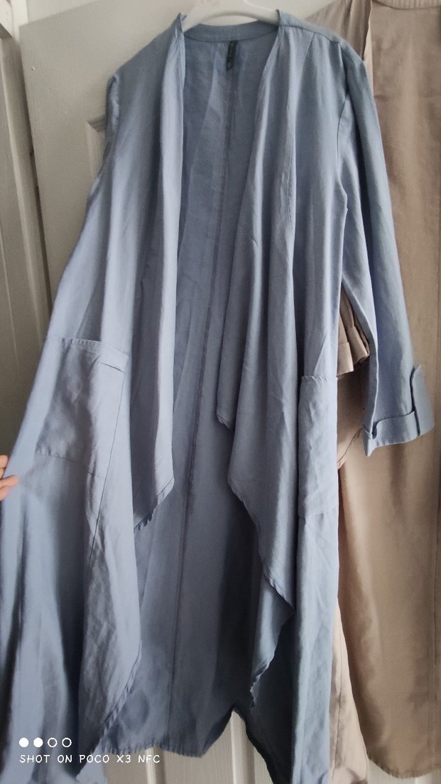 Bej Keten Uzun Kadın Trençkot - Görsel 3