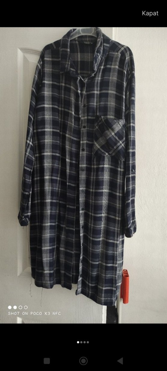 Gri Kareli Pamuklu Kadın Gömlek - Görsel 3
