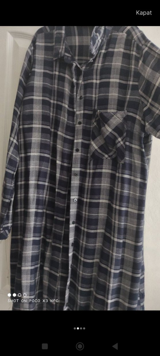 Gri Kareli Pamuklu Kadın Gömlek - Görsel 2