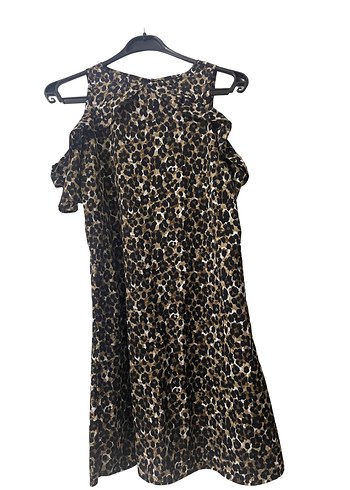 Kahverengi Leopar Desenli Volanlı Midi Elbise - Görsel 2