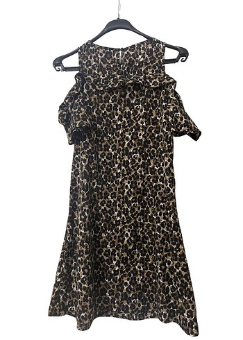 Kahverengi Leopar Desenli Volanlı Midi Elbise - Görsel 3