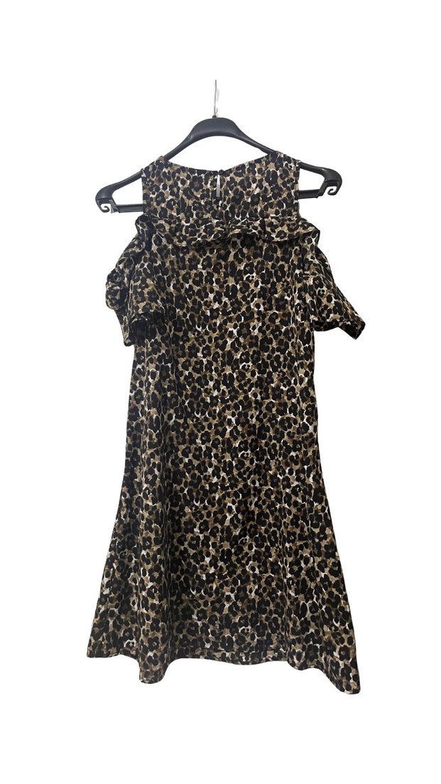 Kahverengi Leopar Desenli Volanlı Midi Elbise - Görsel 3