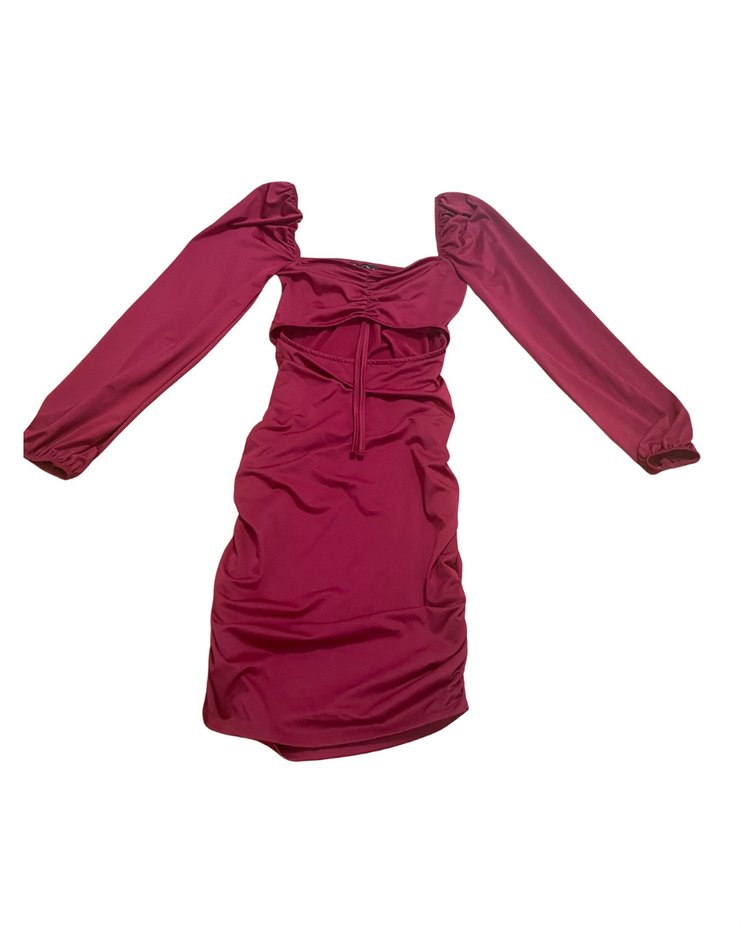 Bordo Drapeli Kadın Midi Elbise - Görsel 2