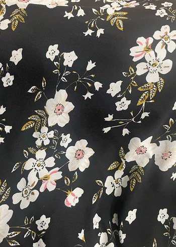 Çiçek Desenli Siyah Midi Elbise - Görsel 5