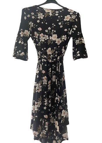 Çiçek Desenli Siyah Midi Elbise - Görsel 4