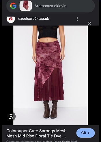 Bordo Bağlama Desenli Uzun Drapeli Etek - Görsel 2