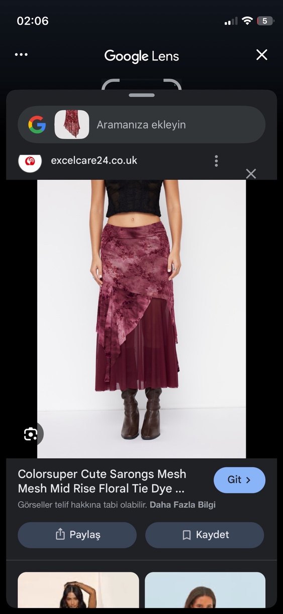 Bordo Bağlama Desenli Uzun Drapeli Etek - Görsel 2